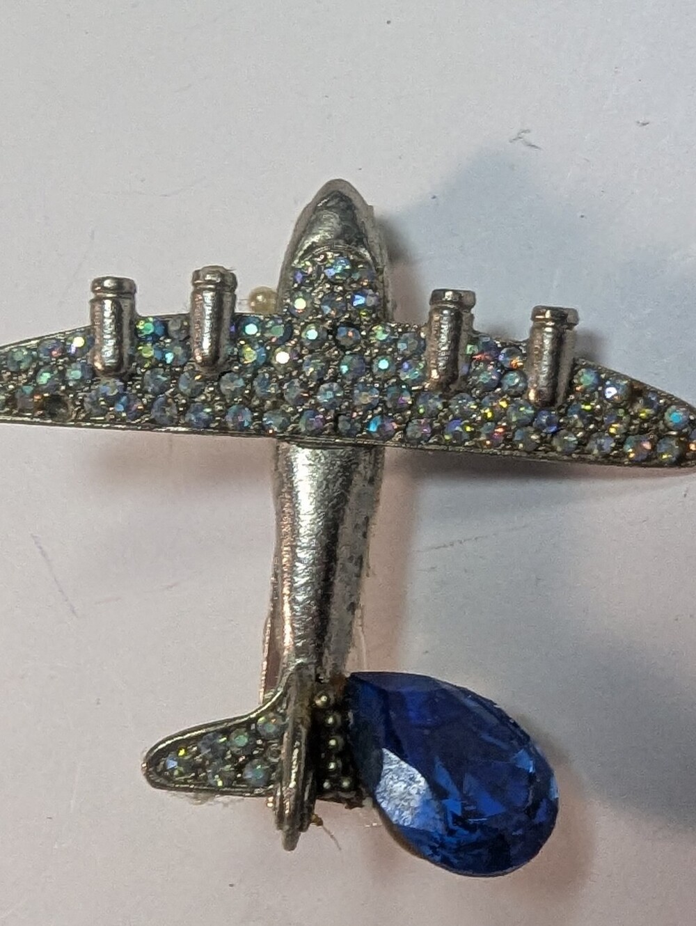 Wendy Gell Airplane Pin Blue Pave